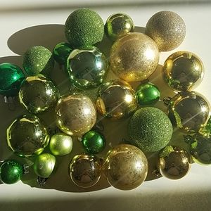 Assorted Size Green and Gold Christmas Ornaments